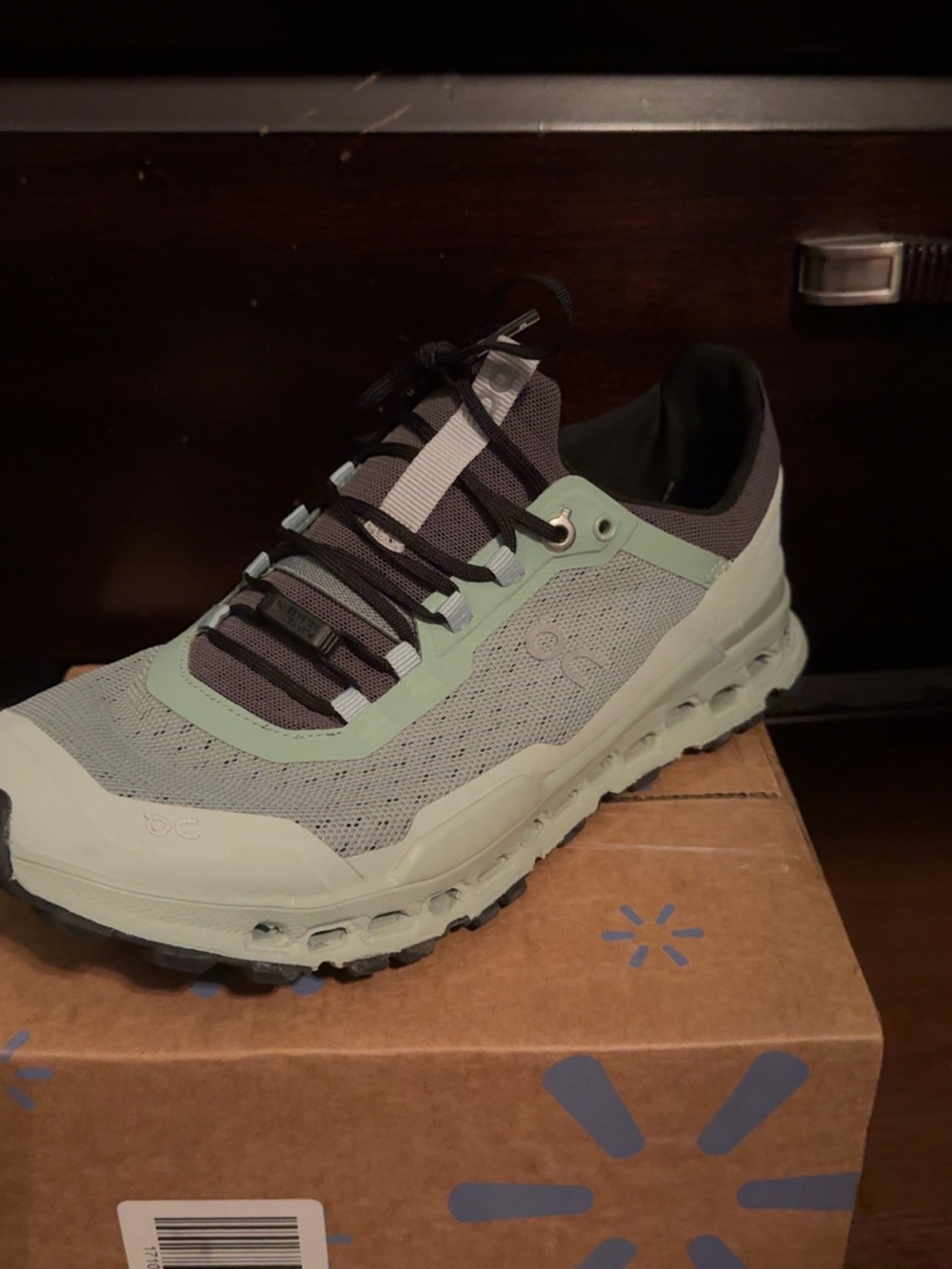 On Running Men's Cloudventure Mint Green and Gray Trail Shoe